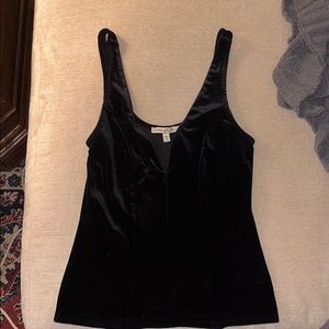 Deep V Black Velvet Tank Top